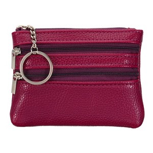 Unique Bargains PU Leather Change Coin Purses Pouch with Zipper Key Ring 4.7" x 3.5" 1 Pc - 1 of 3