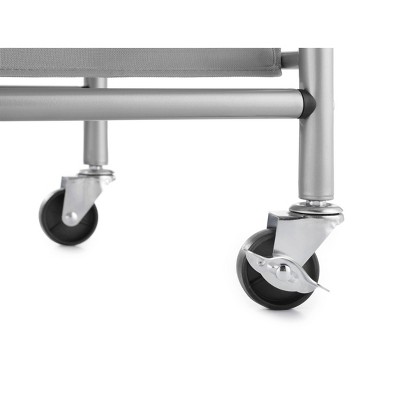 Chrome and Gray 3-Section Rolling Laundry Sorter with Folding Station