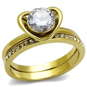 Slickblue Women's Valentine's Day Heart Ring Set in Gold Stainless Steel with Clear CZ, Sizes 5-10 - 1 of 4