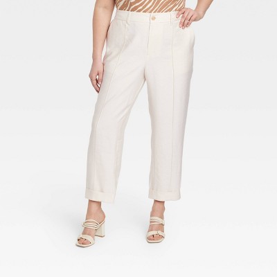 Women's High-Rise Slim Fit Effortless Pintuck Ankle Pants - A New Day™  Off-White 26