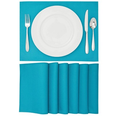 Farmlyn Creek Woven Placemat Set of 6 for Dining Table, Patio, 12.75 x 16.75 in, Teal