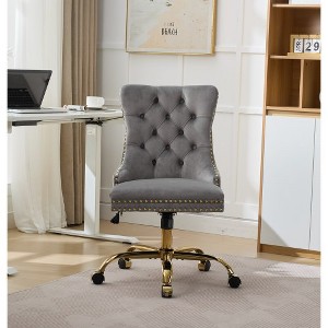 Ridstar Modern Velvet Upholstered Adjustable Swivel Home Office Chair with Gold Metal Base-Gray - 1 of 4