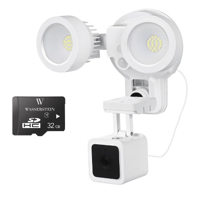 Wasserstein 3-in-1 Floodlight, Charger and Mount Compatible with Wyze Cam V3 & Wyze Cam V2 (White) + 32GB Micro SD Card (Camera NOT Included)