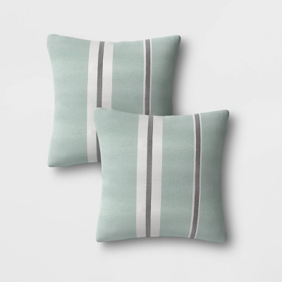 2pk Outdoor Throw Pillows DuraSeason Fabric™ Aqua/Navy Stripe - Threshold™