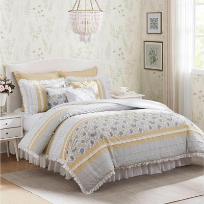 PAGED Comforter Set 9 Piece Cotton Percale Bedding Set with Comforter, Decorative Pillows, Lace Taping Embellishment
