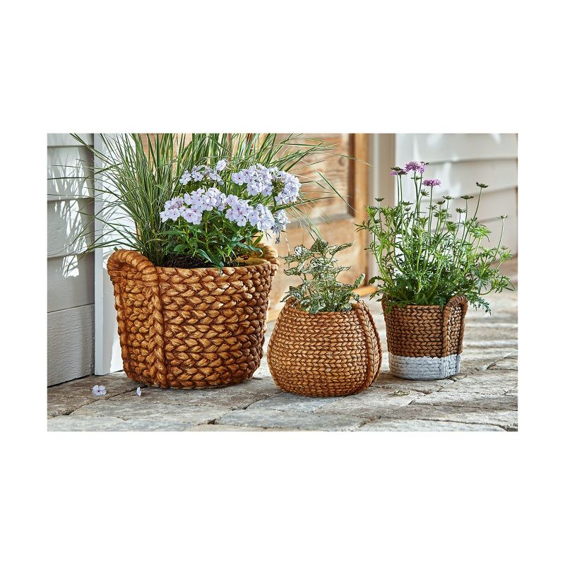 tagltd Catania Cement Basket Planter, 9.1L x 8.9W x 7.9H inches, holds up to an 5" drop in plant., 2 of 3