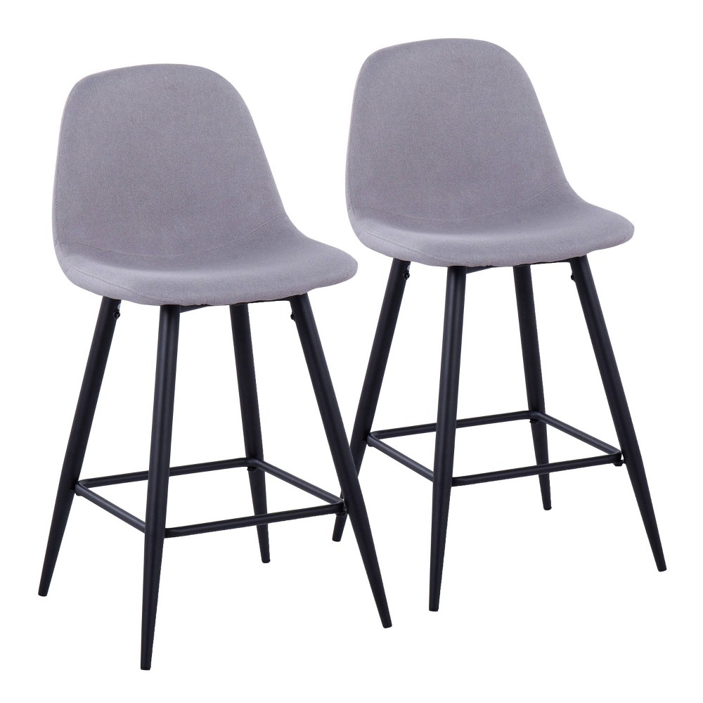 Set of 2 Pebble Counter Height Barstools Black/Light Gray - LumiSource: Upholstered Metal Frame, 250lb Capacity
