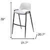 HomeRoots Set of Two 30" White and Black Faux Leather and Steel Low Back Bar Height Bar Chairs - 3 of 4