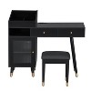 TOBILI Modern Makeup Vanity Desk with Drawers, Cabinet & Charging Port, Space-saving Dressing Table Set with Stool for Small Places, Black - 3 of 4