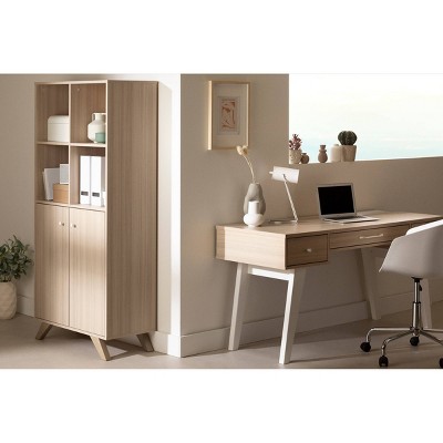 Soft Elm 65" Laminated Particle Board Bookcase with Doors