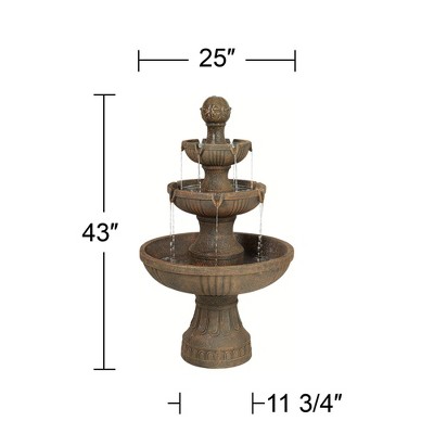 Ravenna Rustic 3-Tier Weathered Stone Outdoor Floor Fountain
