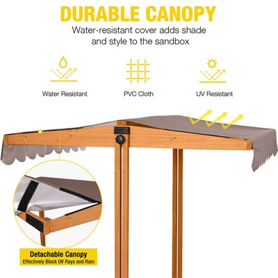 Large Wooden Sandbox with Adjustable Canopy and Toy Bin Storage
