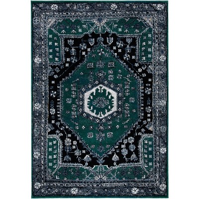 Vintage Green and Black Hand-knotted Synthetic Area Rug