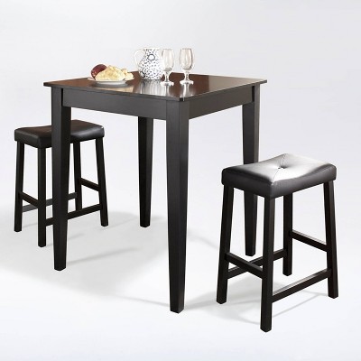 3pc Pub Dining Set with Upholstered Saddle Stools Black - Crosley