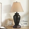 Regency Hill Modern Table Lamp with USB and AC Power Outlet Workstation Charging Base 25" High Hammered Bronze Empire Shade for Living Room Desk - 2 of 4