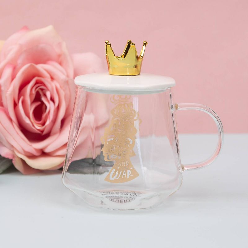 Bridgerton Izzy &#38; Liv 11oz Glass &#39;All is Fair in Love and War&#39; Mug with Crown Lid, 3 of 7