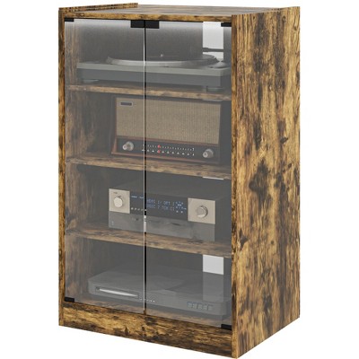 Munora 5-Tier Media Cabinet - Adjustable Shelves, Tempered Glass Doors & Cable Management - Rustic Brown for Living Room