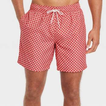 Men's 7" Geometric Print Swim Shorts - Goodfellow & Co™ Coral Orange