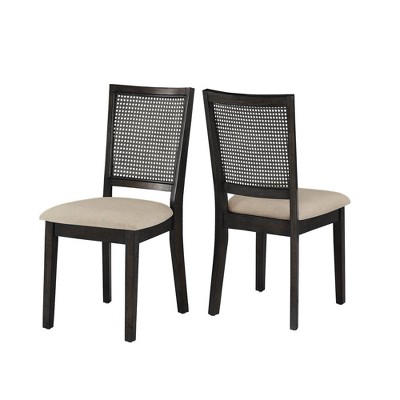 Set Of 2 South Hill Beige Linen Rattan Back Dining Chairs