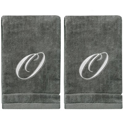Creative Scents Gray Fingertip Monogrammed Towels Silver Embroidered