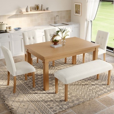 6-Piece Modern Dining Table Set with Rectangular Table, 4 Upholstered Chairs and Bench, Wood Frame for Kitchen or Dining Room-Tanpinhause