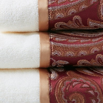 Burgundy and White Turkish Cotton Jacquard Towel Set