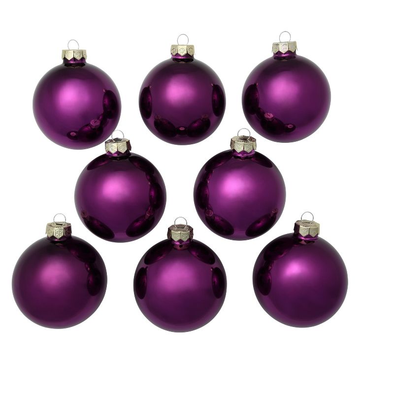 Northlight Shiny Finish Glass Christmas Ball Ornaments - 3.25" (80mm) - Purple - 8ct, 3 of 4