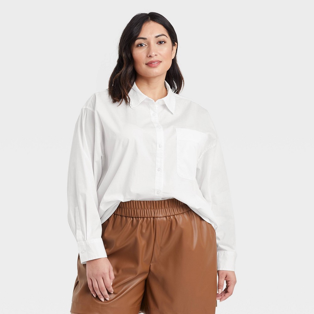 Women's Long Sleeve Oversized Button-Down Boyfriend Shirt - A New Day™ White 3X