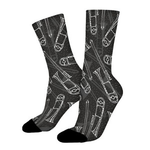 Black White Vintage Trombones Women Printed Crew Socks Funny Funky Socks Soft Polyester Novelty Gifts for Artists Men - 1 of 1