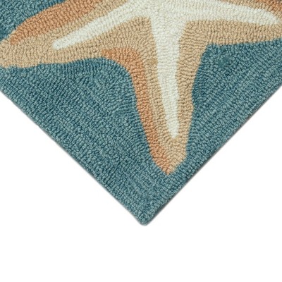 Aqua Starfish Border Hand-Tufted Indoor/Outdoor Rug 42"x66"