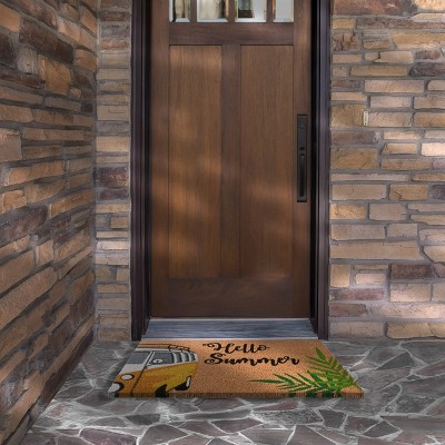 30" Brown and Yellow Coir Outdoor Doormat with VW Van Design