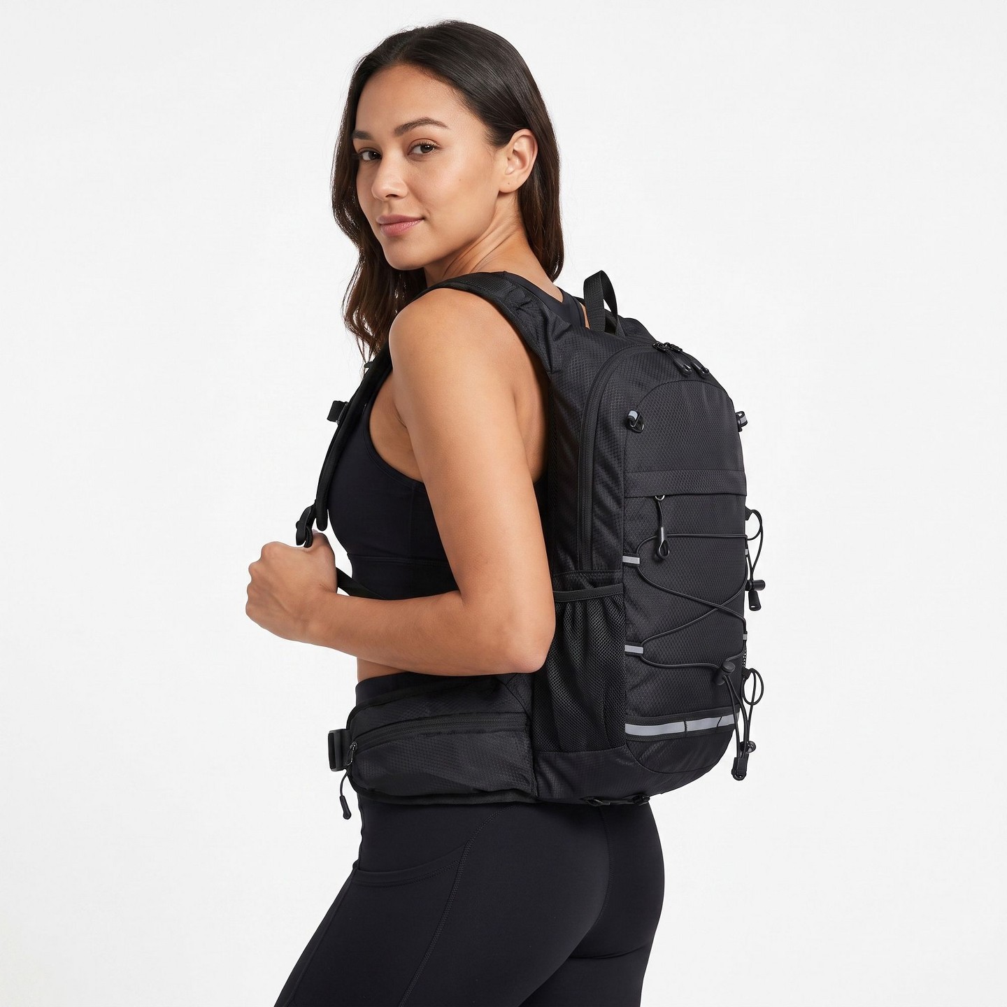 Рюкзак Alilang Outdoor Hiking with Bungee Cord Front Pocket Side Mesh Pockets Waist Belt - Black, цвет: Чёрный — фото 2
