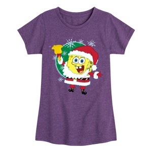 Girls' - SpongeBob SquarePants - Santa Spongebob Fitted Short Sleeve Graphic T-Shirt - 1 of 4