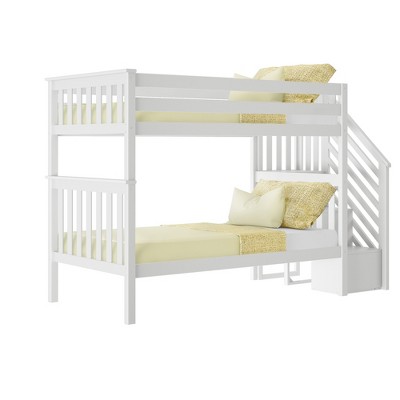 White Twin Over Twin Bunk Bed with Storage Stairs