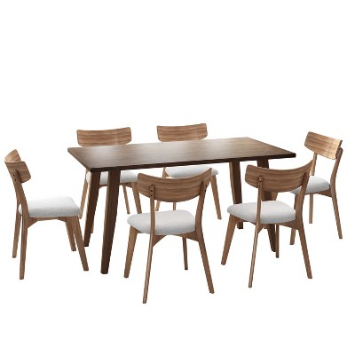 Christopher Knight Home Riley 7Pieces Mid-century Modern Rubberwood Frame Upholstered Dining Set