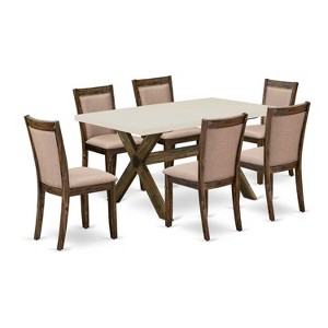 HomeStock 7-Piece Distressed Jacobean Finish Solid Wood Top Dining Table with 6-Chairs - 1 of 4