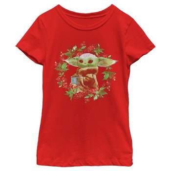 Girl's Star Wars The Mandalorian Christmas The Child Wreath T-Shirt