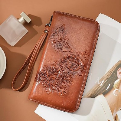 BEAFUP Womens Wallet - RFID Embossed Vegan Leather Multi Card Slots Wallets,Large Capacity Wristlet Travel Purse for Women