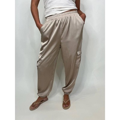 Women's Satin Cargo Joggers - KLd. Signature