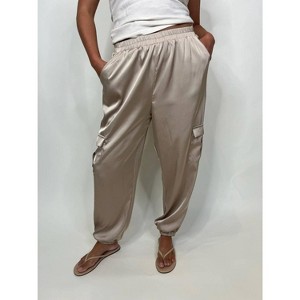 Women's Satin Cargo Joggers - KLd. Signature - 1 of 3