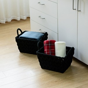 Angel Sar Medium Black Woven Rope Storage Basket, 2 Pack Decorative Baskets with Iron Frame, 14.25x11.25x8.5 Inch - 1 of 4