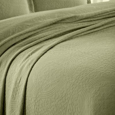 Blue Nile Mills 100% Cotton Bedspread Set Jacquard Medallion Coverlet, Lightweight All-Season Textured Bedding, Queen, Sage — фото 2