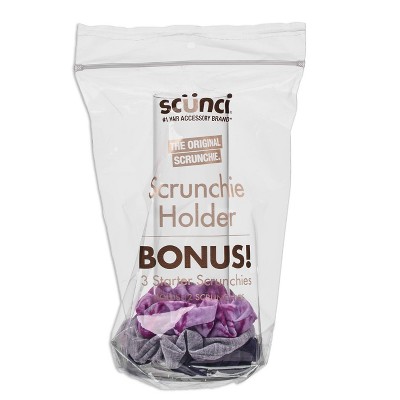 scunci Hair Accessories Scrunchies and Hair Ties Organizer with 3 Bonus Scrunchies - Clear - All Hair - 4pcs set