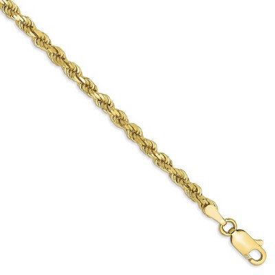 Black Bow Jewelry 3.25mm 10k Yellow Gold Diamond Cut Solid Rope Chain Anklet or Bracelet
