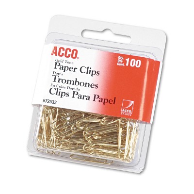 Acco Paper Clips Metal Wire #2 1 1/8" Gold Tone 100/Box 72533