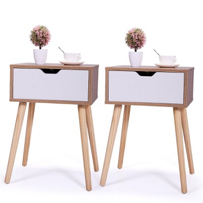 Resenkos Set of 2 Wooden Nightstand with Drawer, 23"H, Walnut Brown