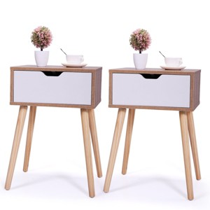 Resenkos Set of 2 Wooden Nightstand with Drawer, 23"H, Walnut Brown - 1 of 4