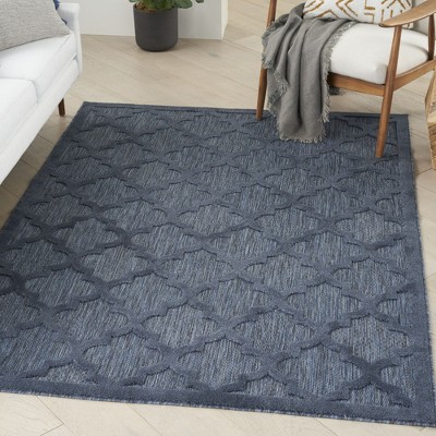 Navy Blue Trellis Flat Woven Round Outdoor Rug