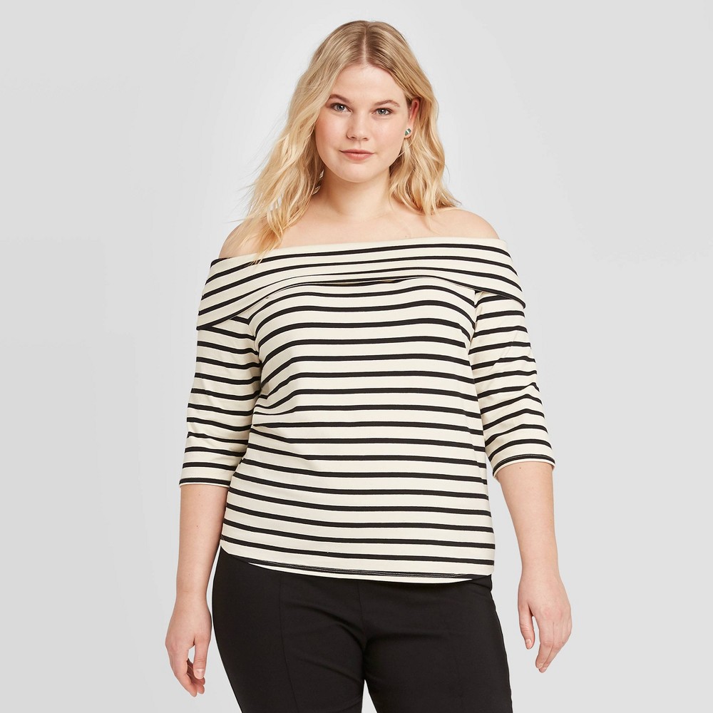 Women's Plus Size Striped 3/4 Sleeve Blouse - Who What Wear Cream 4X, Women's, Size: 4XL, Ivory was $24.99 now $17.49 (30.0% off)
