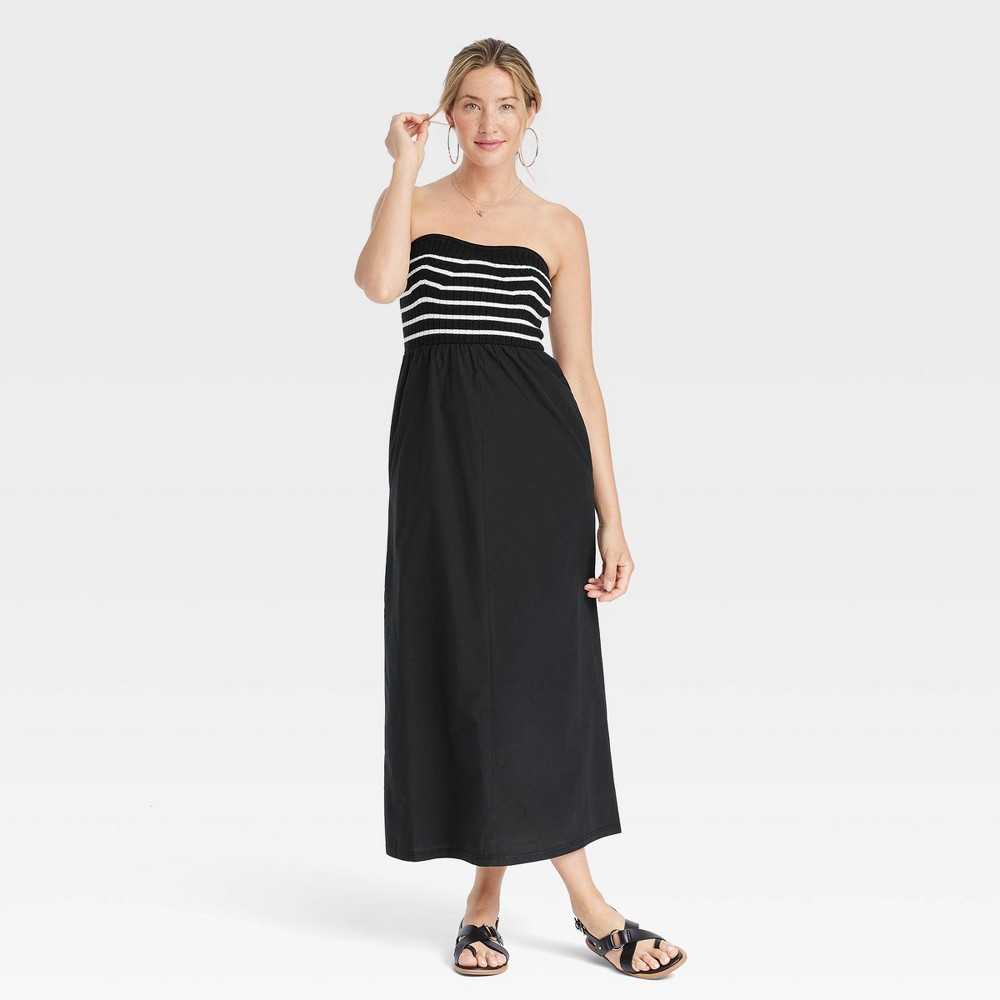 Women's Strapless Midi Sweater Dress - Universal Thread™ Black Striped S